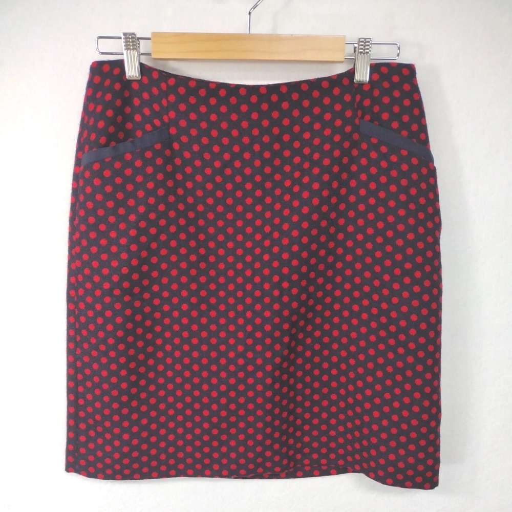 Talbots Short Skirt Women's 10 Blue Red Polkadot Wool Blend Pockets Lined